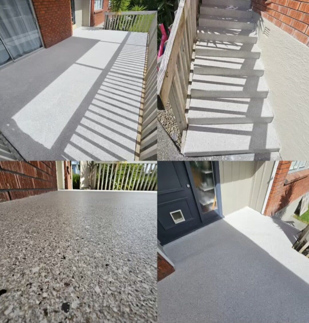 Luxurious balcony patio coating, transforming weathered concrete into a premium, elegant outdoor space.